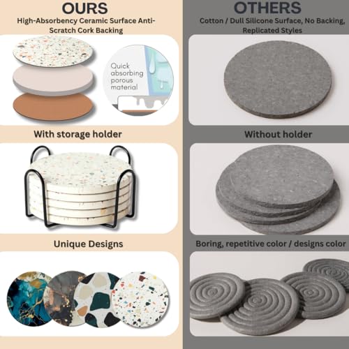 Absorbent Terrazzo Drink Coasters Set of 6 with Holder (6 Count)