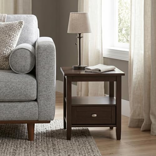 Warm Shaker 20" Wide Solid Wood End Table in Brunette Brown