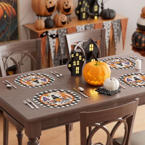 Halloween Gnome Round Placemats Set of 4 Table Decor 14x14 Inch
