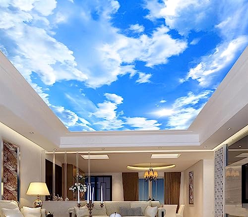 Blue Sky and White Clouds Suspended Ceiling wall Mural Wallpaper for Bedroom (49 Sq Ft)