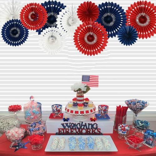 Honeycomb Round Paper Fans Red White Blue Hanging Party Decoration