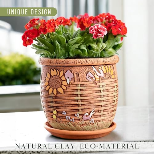 Ceramic Pot with Drainage Hole and Saucer