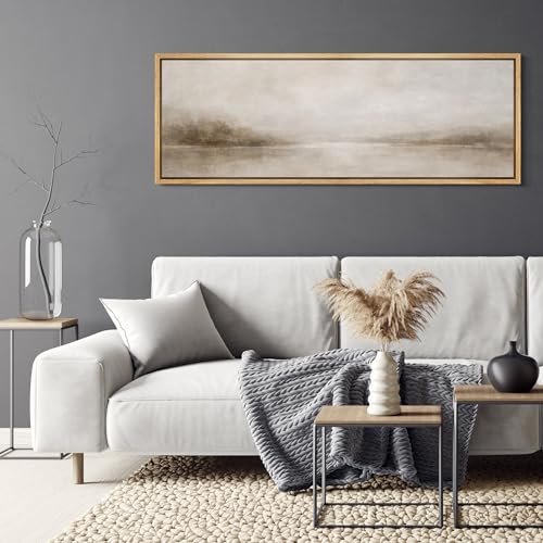 Large Framed Canvas Print Wall Art Misty Lake Landscape Antique Retro Fine Art Illustrations Decorative Colorful for Bedroom