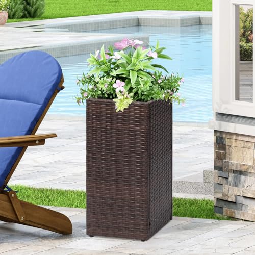 2 Pack Tall Planters for Outdoor Rattan Square Box 12x12x24inch (2 Count)