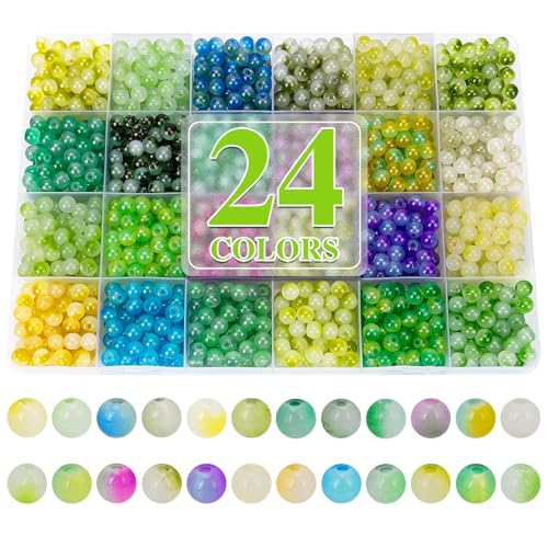 About 1200+ pcs 6mm Glass Beads Green Bi (1200 Count)