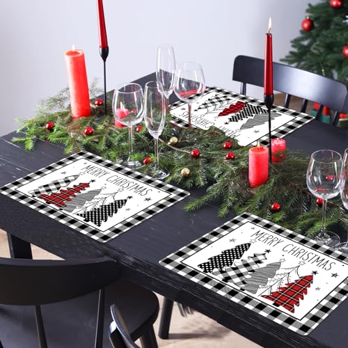 Christmas Placemats Set of 6 Xmas Trees Plastic Table Mat 17×13×0.04in (6 Count)