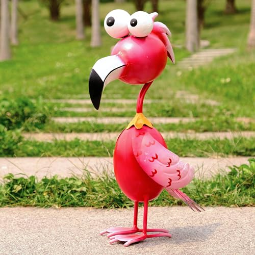 Flamingo Decor Yard Decorations Outdoor Garden Statue Outside Metal Bird Courtyard Art Pink Flamingos for Patio Backyard Porch Decoration