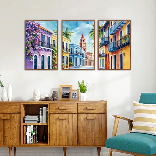 KAlRNE Scenery Texture Cityscape Framed Large Wall Art Set (3 Count)