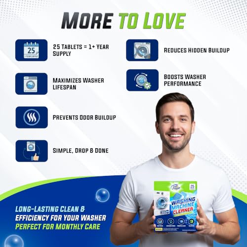 Washing Machine Cleaner Tablets 25 Pack for Front Load Top Load (25 Count)