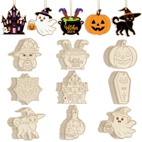 36PCS Wooden Halloween Ornaments to Paint Fall Decorations Crafts for Kids (36 Count)