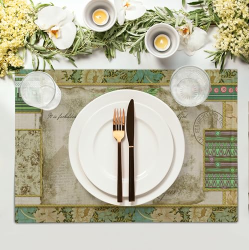 Tropical Palm Tree Placemats Set of 4 Summer Vintage Green Leaf Kitchen Table Mat 12x18 Inch Hawaii Beach Jungle Plant Tree Heat Resistant Washable Linen Place Mats for Dining Tables (4 Count)
