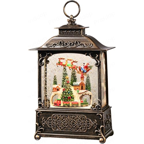 Village Snow Globe Christmas Decorations Indoor Santa Claus Reindeer Church Cabin Snow Village Scene Gifts Classic Relief Texture Musical Glitter Snowfall USB