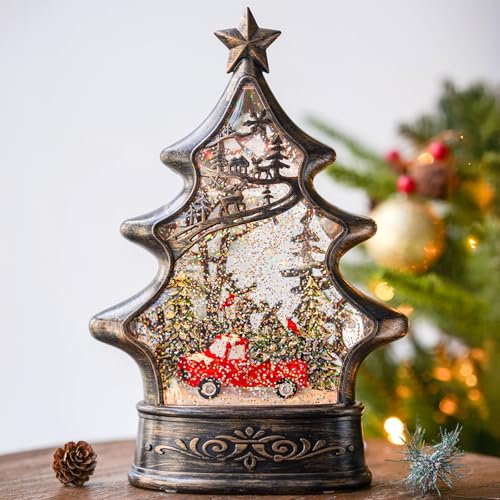 Christmas Snow Globe Lantern Water Glittering Christmas Tree with Red Truck