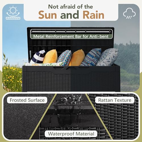 Deck Box 98 Gallon Waterproof Resin Storage Box with Cushion