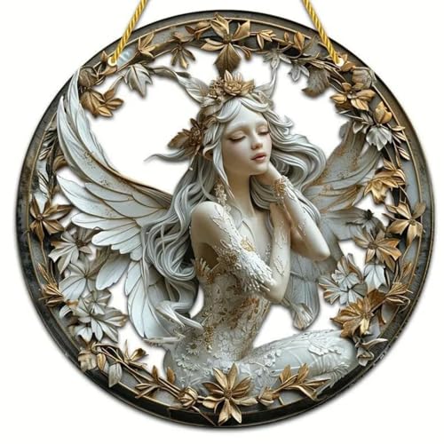 Flower Fairy Garden Decorations Angel Wing Christmas Halloween Deco Statue Art Elf Sculpture Hanging Craft for Outdoor Yard Courtyard Lawn Patio Window Acrylic Ornament Home Gift