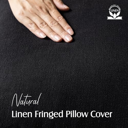 Decorative Linen Fringe Throw Pillow Covers 18×18 Inch (2 Count)