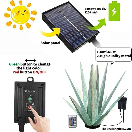 Large Metal Agave Plant Outdoor Decor with Solar Light