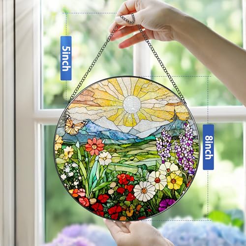 8 Inch Mountain Wildflowers Stained Glass Suncatcher