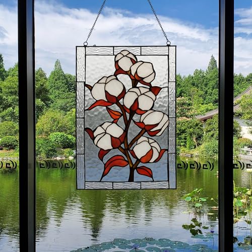 Stained Glass Window Hanging 16" H x 11" W Tiffany Style Rectangular Window Panel Suitable for Living Room Bedroom Kitchen Window Decoration Hangings with Chain