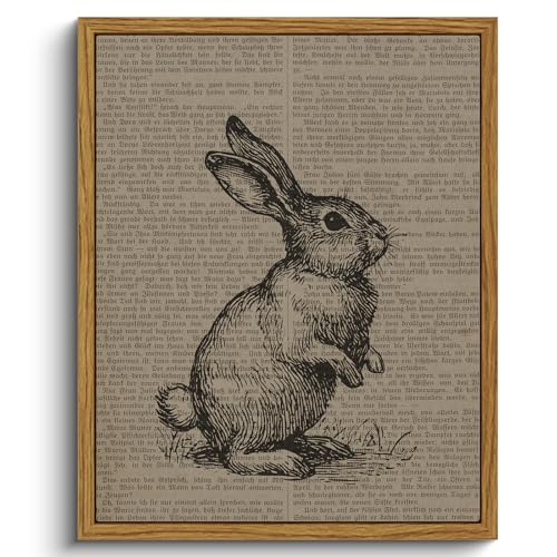 Framed Rabbit Wall Art Vintage Newspaper