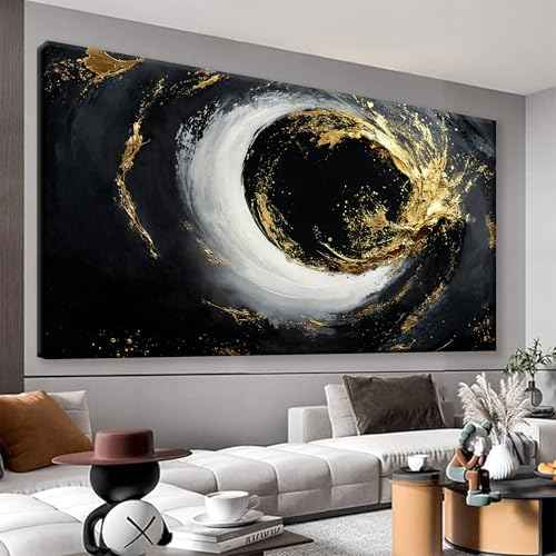 Abstract Wall Art For Living Room Modern Canvas Art Wall Decor Print Painting Abstract Wall Decor Pictures Black And Gold Wall Art Picture For Bedroom Hotel Home Artwork 24 X 48 Inch