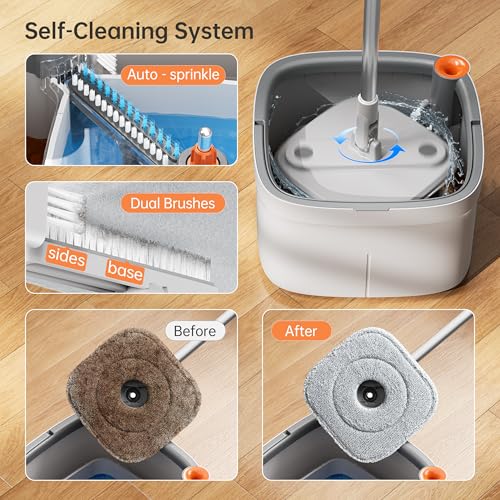 Spin Mop and Bucket Set with Self Separation Dirty and Clean Water System