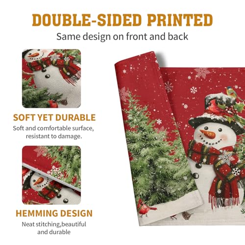 Snowman Christmas Red Placemats Set of 4 Xmas Tree Cardinal Snowflakes Linen Table Mats Seasonal Winter Holiday Place Mats Washable Placemat for Party Kitchen Dining Outdoor Indoor Decor (4 Count)
