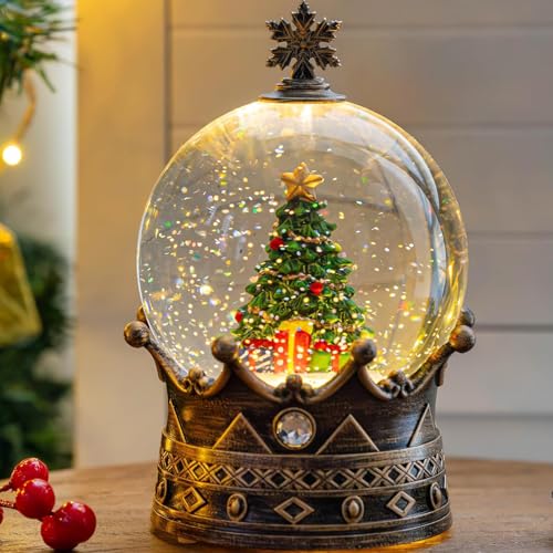 Christmas Snow Globe Lantern Water Glittering Christmas Tree Crown with Music