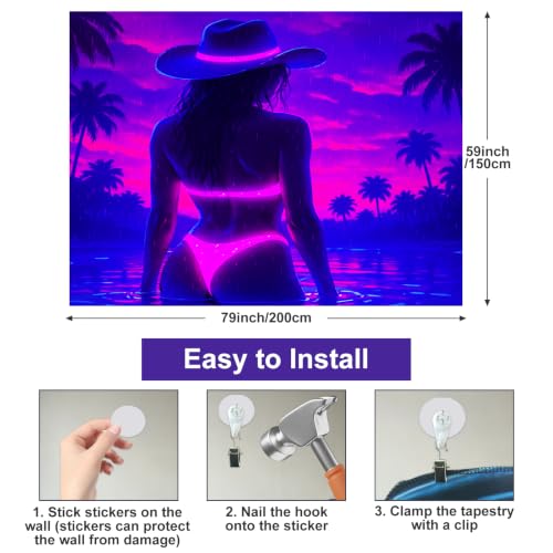 Blacklight Tapestry Sexy Girl UV Reactive Tapestry 78x59 Inch