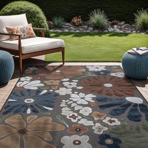 Outdoor Rug 8x10 Modern Floral Tropical Area Rugs for Outdoor and Indoor Patio Easy to Clean Non Shedding Living Room Porch Garden Washable Outside Carpet (80 Sq Ft)
