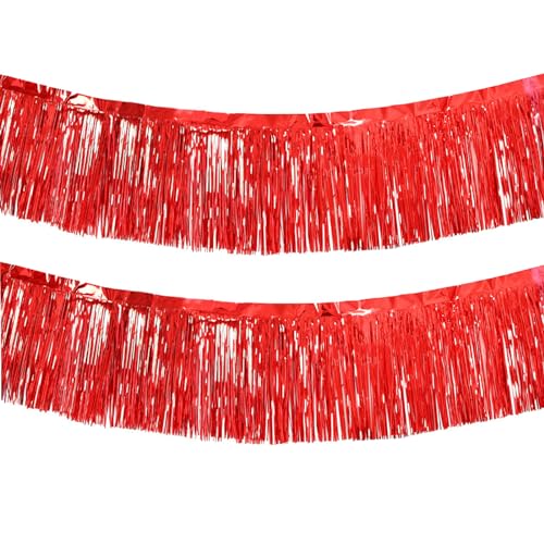 Red Foil Fringe Garland 10FT 2packs for Parade Float Decorations (20 Foot)