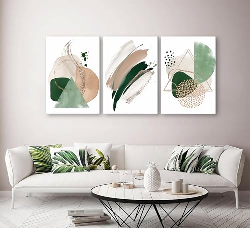 3Pcs Framed Sage Green Minimalist Geometric Abstract Wall Art (3 Count)