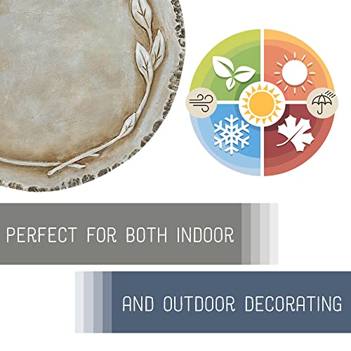 NAT & Jules Floral Laurel Wreath Leaves Pattern Dimensional Indoor Outdoor 12 inch Round Cast Resin Decorative Garden Stepping Stone