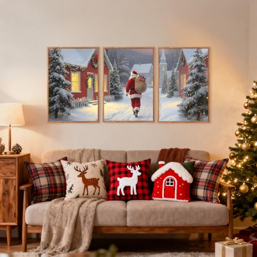 3 Pcs Santa Is Coming To Town Framed Wall Art 16x24 Inch