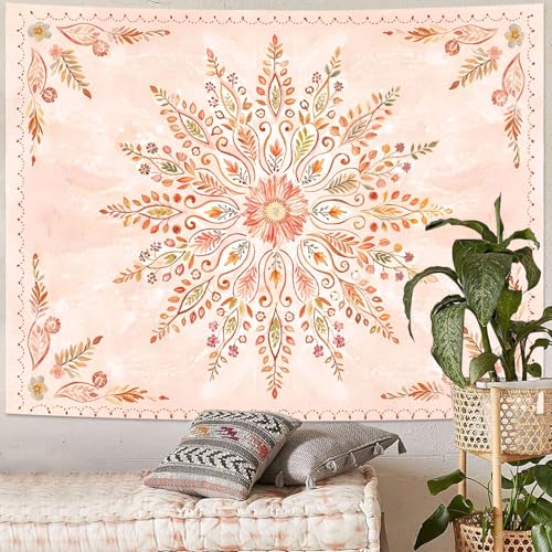 Floral Mandala Tapestry Boho Tapestry for Bedroom Orange Tapestries Wall Hanging Living Room Wall Art and Home Decor 70x90