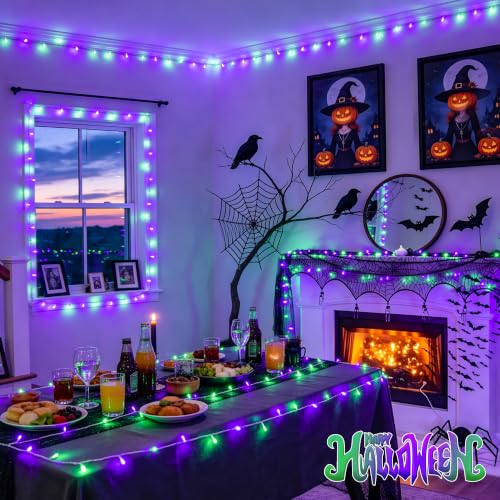 2 Pack 66FT 200 LED Battery Operated Halloween Lights with Remote (100 Count)