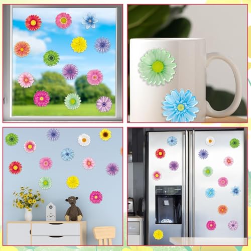 20 PCS Spring Grow Flowers Thick Window Gel Clings for Kids Toddlers (20 Count)