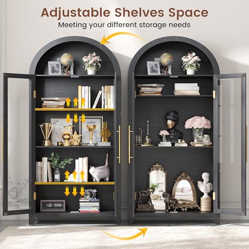 71" Arched Storage Cabinet with Glass Doors and LED Lights