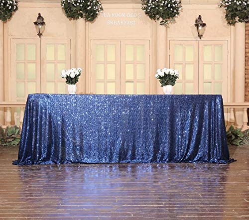 Sequin Tablecloth 90x156 Inch Navy Blue for Wedding Party