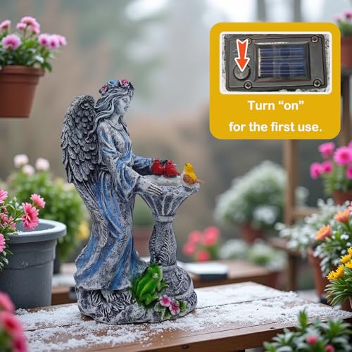 Solar Outdoor Garden Decor Angel Statue Light with Color Changing Birdbath