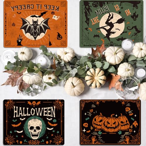 Halloween Plastic Placemats Set of 6 Black Gothic Bat Mat 17×13×0.04 in (6 Count)
