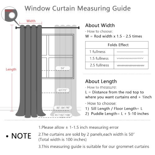 Blackout Curtains for Kids Bedroom 100% Light Block Out Thermal Insulated Curtain 63 Inches Grommet Room Darkening Curtains Privacy Window Drapes with Black Pom Pom Sheer 2 PCS (2 Count)
