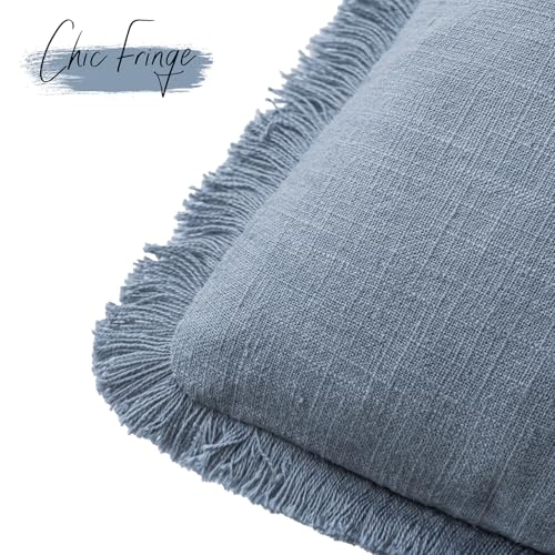 Decorative Linen Fringe Throw Pillow Covers 16×16 Misty Blue (2 Count)