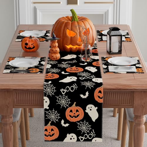 Halloween Ghost Pumpkin Table Runner for Table Decoration 13x72 Inch (6 Sq Ft)