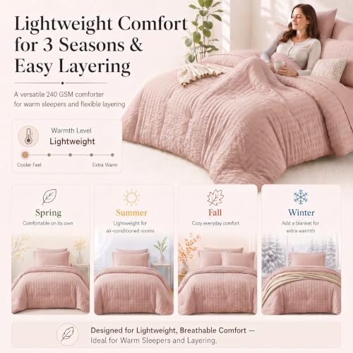 Full Size Comforter Sets 7 Pieces Rose Gold Seersucker Bed in a Bag