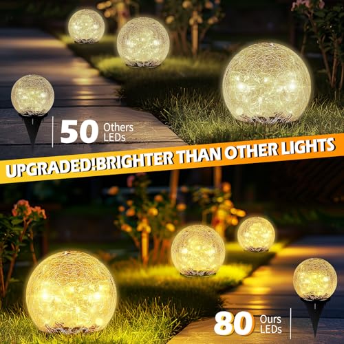 Garden Solar Ball Lights Outdoor Waterproof 80LED Cracked Glass Globe 5.9'' (2 Count)