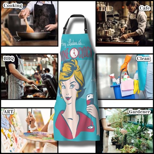 Kiss the Cook Apron Men Wine O’clock Funny Aprons for Women for Cooking Restaurant BBQ Painting Crafting Gardening 27”