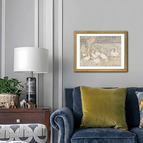 Vintage Framed Goose Wall Art Watercolor Print