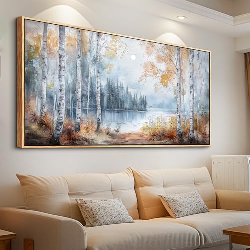 Large Wall Art For Living Room Canvas Wall Decor For Bedroom Office Decorations Trees Forest Landscape Painting Lake view Wall Pictures Home Decor Printing Artwork Wood Framed 30x60 In