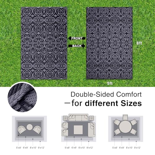 Outdoor Rug 5x8 ft Waterproof Reversible Floral Mat